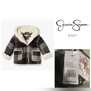 🆕JESSICA SIMPSON BABY - 18M - NWT - BLACK GREY PLAID SHERPA COAT / JACKET